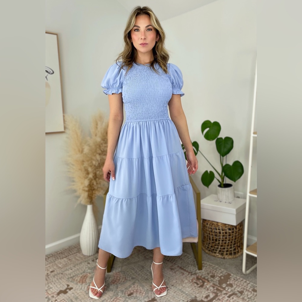 Amazon Zeagoo SS Smocked Waist Tiered A-Line Midi Maxi Dress, Small, Light Blue